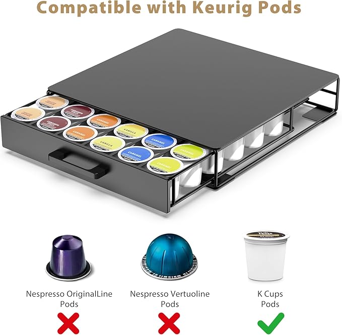 Storage Organizer Drawer for K-Cup Pods, ZECENN Coffee Pods Holder for Keurig Pods, Coffee Station Organizer Coffee Bar Accessories (36 Pods Capacity -Storage Drawer)