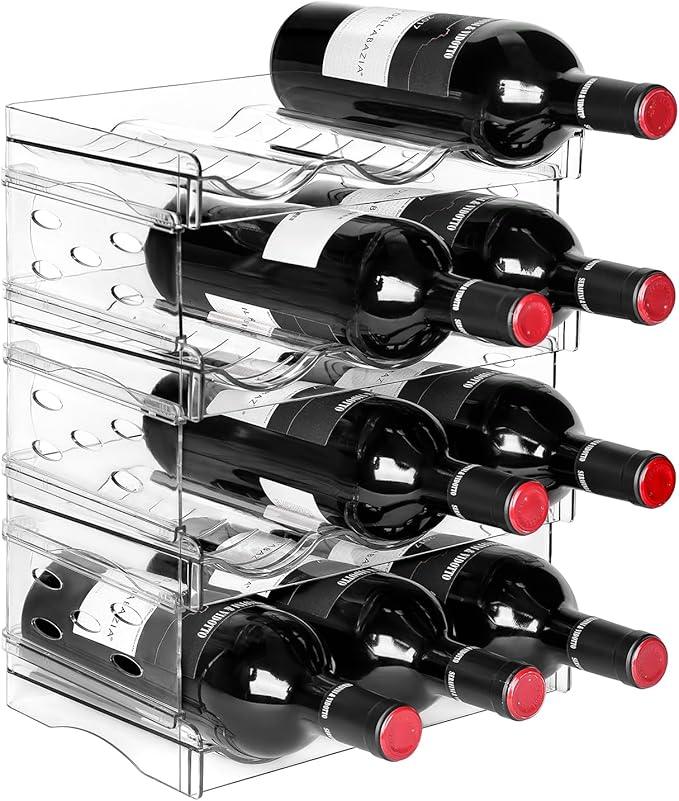 BoxedHome Plastic Water Bottle Organizer and Wine Rack Storage Holder for Inside Cabinet, Kitchen Countertop, Table Top, Pantry, Bars, Cabinets, Fridge - Clear (4 Tier 12 Containers)