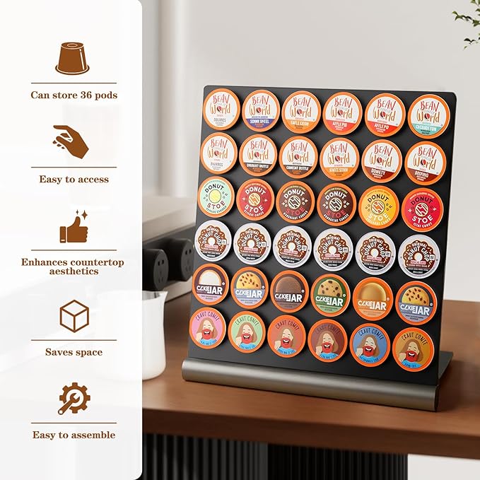 Pro Mael Coffee Pods Holder for K Cup, K Cup Organizer for Countertop, K Cup Capsule Display Stand for Coffee bars, Offices, and Kitchens, Capacity of 36 Pods, Black