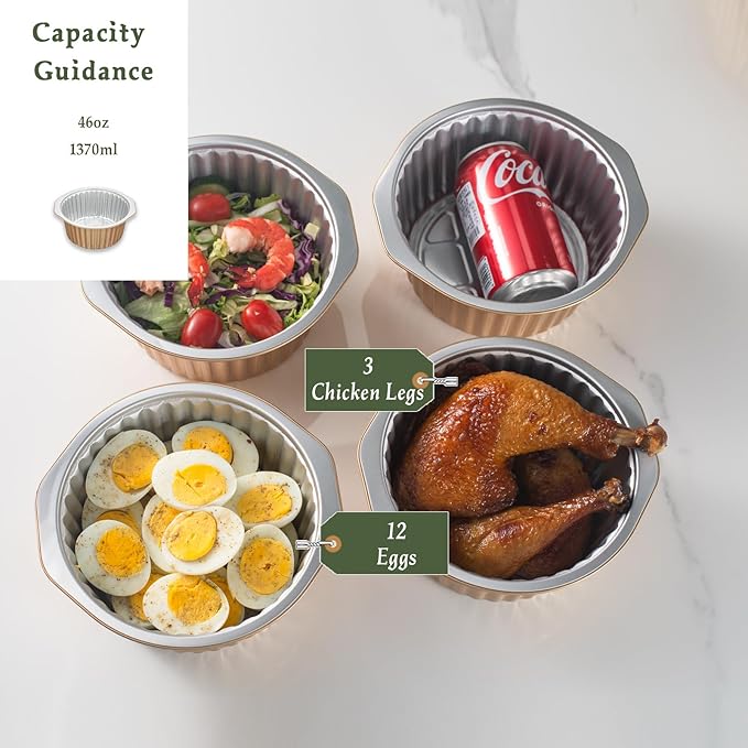 7" Extra-Deep Aluminum Foil Pans with Integrated Handles and Snap-On Lids (5 pcs) | 2X Thickness Heavy-Duty Reusable Tin for Baking and Cooking