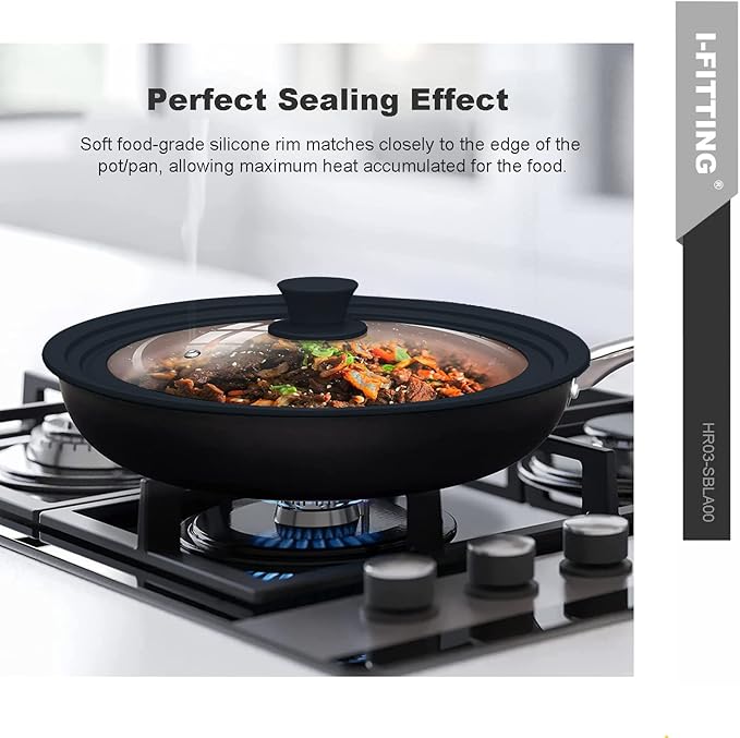 Universal Lid for Pots,Pans And Skillets,HR Huare Technology Tempered Glass with Heat Resistant Silicone Rim,Dishwasher Safe,Fit Cookware 11”,12”, 12.5”, Black,1 Pack