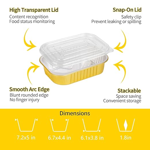 40 Pack 1.5 LB 7.2"×5"×1.8" Aluminum Pans with Lids Heavy Duty, 24 Ounce Disposable Tin Foil Food Containers with Lids for Baking, Meal Prep, Freezer, Heating and Takeout