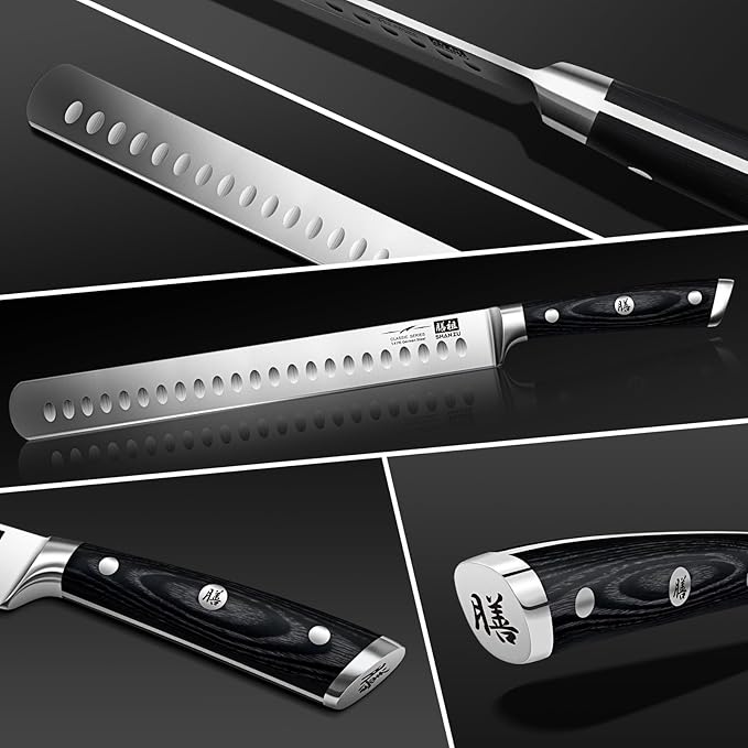 SHAN ZU 12" Brisket Slicing Knife - Carving Slicing Meat Knife Professional German 1.4116 Stainless Steel Razor Sharp Blade, Ergonomic Wood Handle & Full Tang Design, Gift Box Included