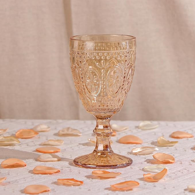 Amber Wine Glasses set of 4, Amber Goblets, Vintage Drinking Glassware, Colored Glassware Set for Party, Home & Wedding