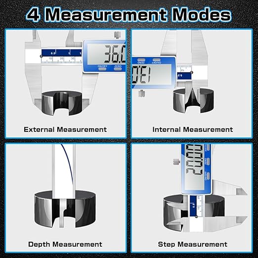 Qfun Digital Caliper, 0-6inch Caliper Measuring Tool Extreme Accuracy IP54 Waterproof Electronic Vernier Caliper Stainless Steel Digital Micrometer with Extra Large LCD Screen