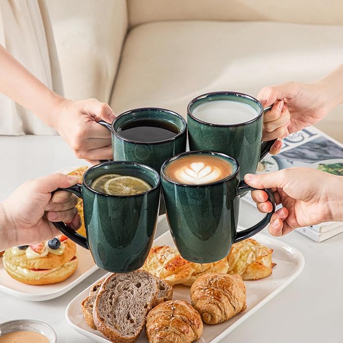 vancasso STARRY Ceramic Coffee Mug Set of 6, 16 Oz Tea Cups with Handle for Latte, Tea, Cappuccino, Milk, Cocoa, Microwave&Dishwasher Safe, Green