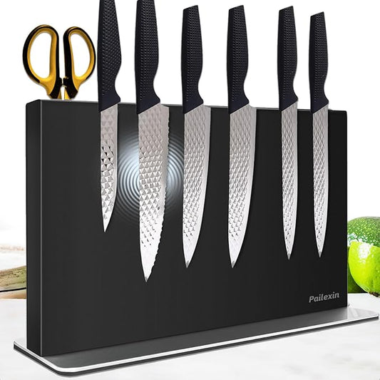 Magnetic Knife Block Without Knives—Black Stainless Steel Double-Sided Magnetic Knife Holder Stand with Strong Magnets, Knife Storage Organizer for Kitchen Counter top, 16.5 inch