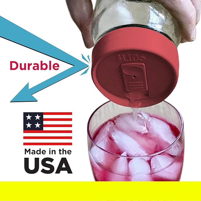 Mason Jar Drink Lid, Regular Mouth, Coral, 2-Pack