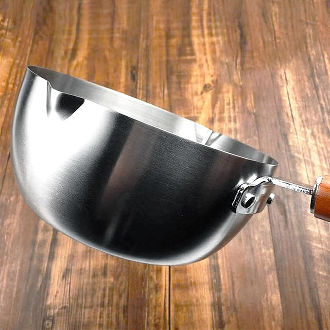 Milk Warmer Pot, Stainless Steel Butter Warmer Pot Butter Pan Mini Saucepan Milk Boiler with Prevent Sticking Wooden Handle Milk Warmer for Coffee Milk Butter (20cm)