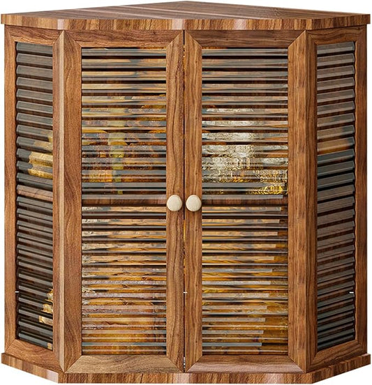 Acacia Corner Bread Box for Kitchen Countertop, Large Double Layer Wooden Bread Storage with Glass Doors