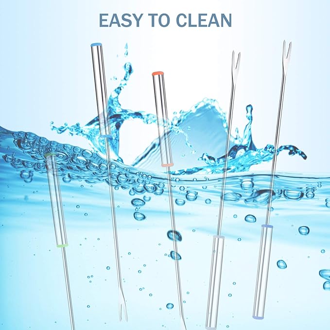 6PCS 9.5 Inch Fondue Sticks Stainless Steel Barbecue Forks with Heat Resistant Handle for Roast Meat Chocolate Dessert Cheese Marshmallows