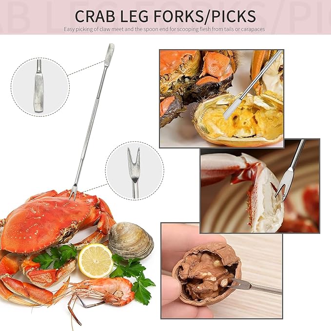Crab Crackers and Tools Set with 2 Crab Leg Cracker,2 Butter Warmer for Seafood,4 Crab Leg Forks,4 Lobster Shellers,2 Seafood Scissors,10 Tealight Candles,1 Bag,seafood crackers and tool(25pcs)