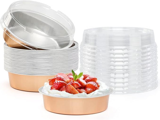 Beasea 20 Pack Mini Pie Pans, 4 Inch Rose Gold Aluminum Foil Tins with Lids, Perfect for Baking, Made of Premium Quality Aluminum, Lightweight and Homemade Friendly