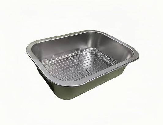 Roasting Pan Heavy Duty Stainless steel Turkey Pans for Oven,Toaster Oven Tray Pans with cooling rack,Hotel Pan, Barbeque Grill Pan,Deep Edge,Mirror treatment, Dishwasher Safe (12.4"x8.5"x2.8")