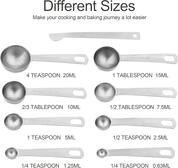 Measuring Cups and Spoons Set, 18/8 Stainless Steel 7 Measuring Cups and 8 Measuring Spoons with Leveler, Kitchen Measure Cups Spoons, Heavy Duty Baking Measurement Cups Spoons Set