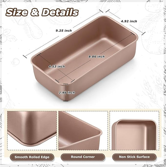 LIANYU 9 x 5 Inch Bread Loaf Pan for Baking, Stainless Steel Loaf Toast Baking Pans for Homemade Bread Meatloaf Lasagna Cake, Non Stick & Non Toxic, Oven Safe, Rose Gold