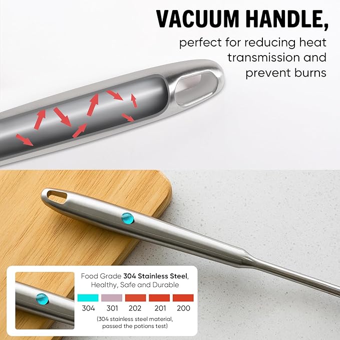 Newness 304 Stainless Steel Spaghetti Server and Spaghetti Tong, [Rustproof, Integral Forming, Durable] Pasta Spoon with Teeth with Vacuum Ergonomic Handle, Comfortable Grip Design Pasta Server