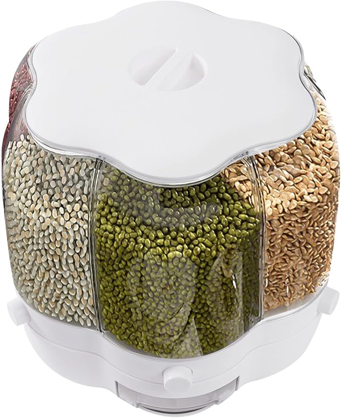360° Rotatable Cereal Dispenser, One-Click Rice Output, Visible Round Multigrain Tank Cup Dry Rice Container Food Dispenser Sealed Grains Cans Grain Storage Tank for Storage Small Beans(Style 5)