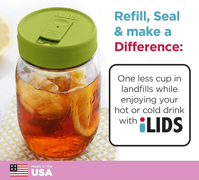 Mason Jar Drink Lid, Regular Mouth, Lime Green, Pack of 2