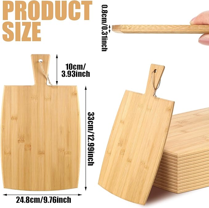 Patelai 12 Packs Wooden Cutting Board Set with Handles Large Kitchen Serving Plain Chopping Board Bulk Gifts for Mom for Vegetables Meat Pizza Cheese Fruit Bread(Bamboo,17 x 10 Inch)