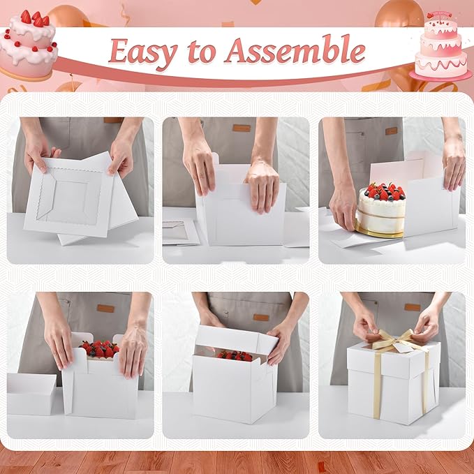 30Pcs Cake Boxes, 12x12x6 Inch Bakery Boxes with Window, 15Pcs Large White Dessert Boxes(15Pcs Cake Boards), Cake Carrier Container Disposable Pie Boxes Package for Pastries Cookies Cupcakes