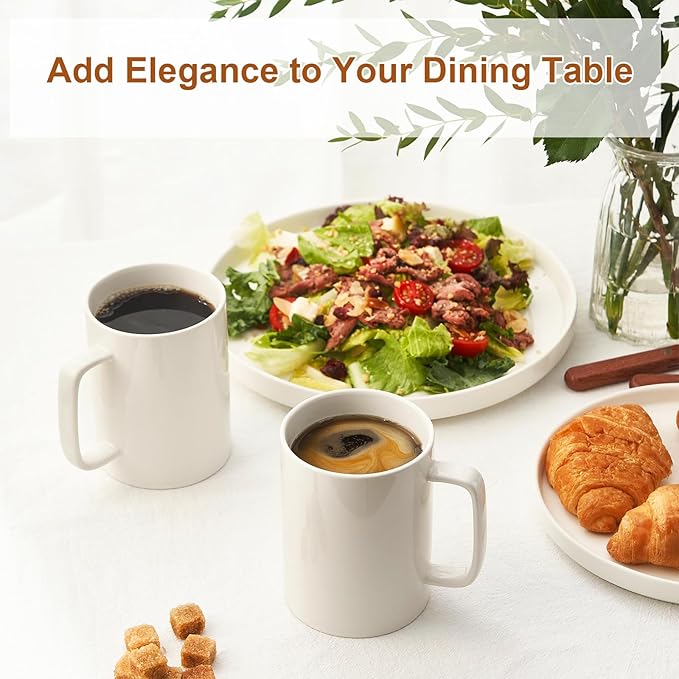 Jassceram Coffee Mugs Set of 6, 18 Ounce Porcelain Mugs for Latte, Hot Tea, Cappuccino, Cocoa and Milk, Ceramic Coffee Cups with Large Handle - Dishwasher & Microwave Safe, White