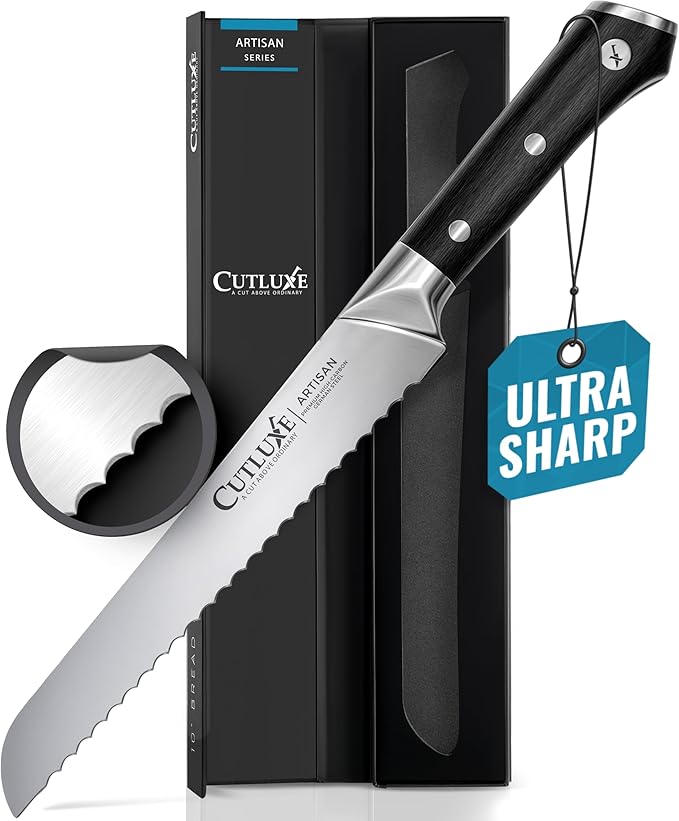 Cutluxe Bread Knife – 8" Serrated Bread Knife for Homemade Bread, Sourdough, Bagel – Razor Sharp High Carbon German Steel Blade for Slicing & Cutting – Ergonomic Handle – Artisan Series