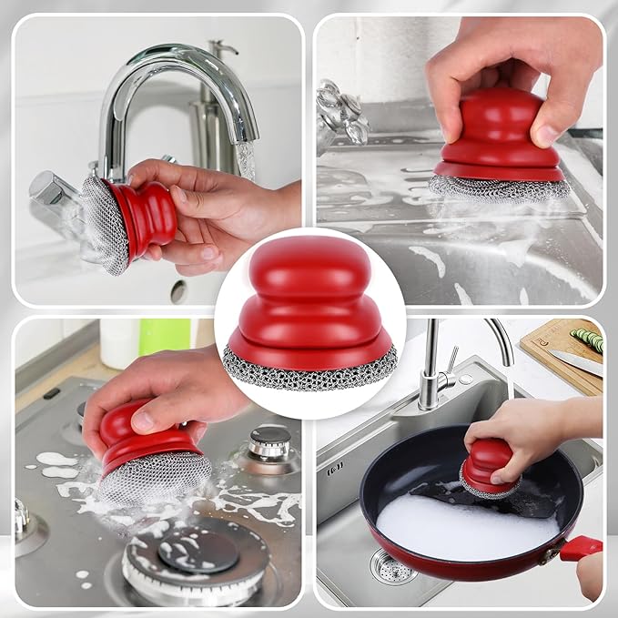 Onewly Cast Iron Scrubber and Scraper, Chain Mail Scrubber Cast Iron for Cleaning Dishes, Stock Pots, Pans, Griddles, Grills, Dish Scouring Pads