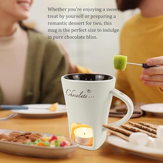 2 Sets Chocolate Fondue Cup with Fork, Ceramic Chocolate Melting Mug, Porcelain Melt Chocolate Fondue Crucible, Mini Fondue Pot for Cheese Caramel Butter