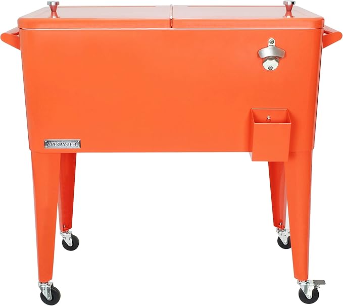 Permasteel 80 Quart Party Cooler, Rolling Ice Chest with Wheels and Handles for Indoor Outdoor Patio