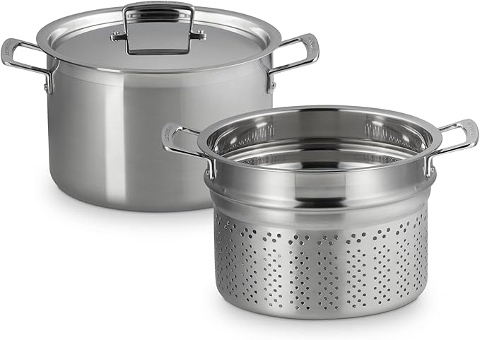 Le Creuset Stainless Steel Classic 3-Ply Deep Pasta Pot and Sieve, 7.5qt