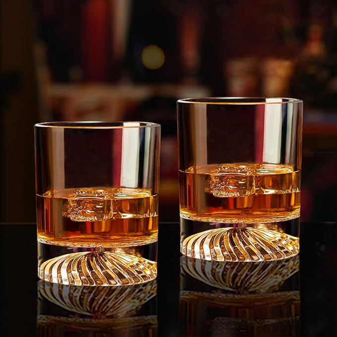 Hand Blown Crystal Old Fashioned Whiskey Glasses Rocks Glasses Drinking Cocktail Bourbon Scotch Rum Vodka Liquor 12 OZ - set of 2 Gifts for Men