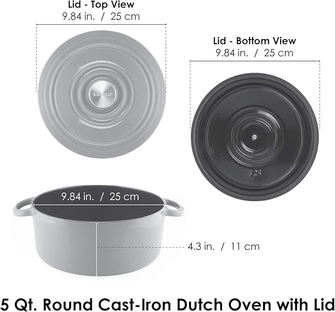 Chantal Enameled Cast Iron Cookware, 5 pc Set, Fade Grey