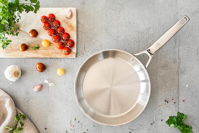 BRA COOKWARE Signature Frying Pan | 8 inches Professional Skillet | Stainless Steel Frypan | All Stovetop Compatible - Full Induction Skillet | PFOA Free | w/o Non-Stick Coating | Polished Finish