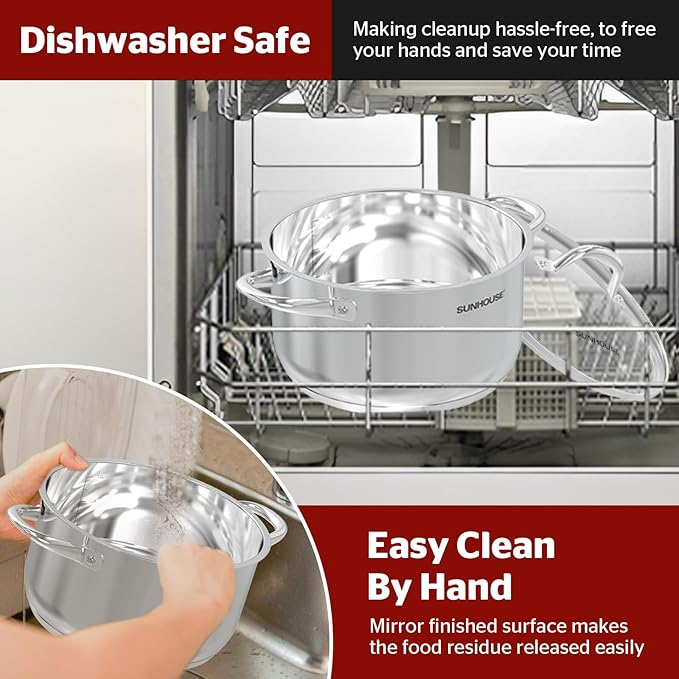 SUNHOUSE 15.5 -Quart Stainless Steel Stockpot – Heavy-Duty Induction Pot with Lid and Riveted Handles – Ideal for Soup, Seafood, Stock, Canning, and Catering for Large Groups and Events