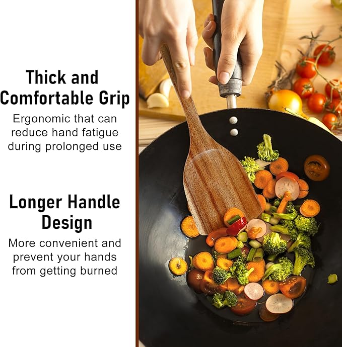 Unokit Cooking Utensils Set for Kitchen - 8 Piece Nonstick Wooden Spoons for Cooking, Comfort Grip Kitchen Utensils Set, Teak Wooden Utensil Set with Holder and Spoon Rest