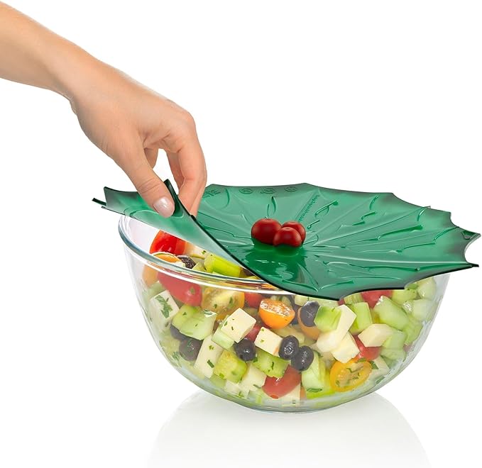 Charles Viancin Lids - Winter Themed - Airtight - 11-inch Poinsettia, 9-inch Holly, or 6-inch Winter Snowflake Christmas Designs (Set of Three Winter Lids), Red, Green, White