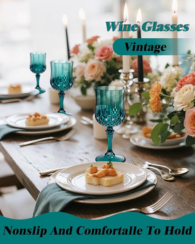 Ciaell 24PCS Green Plastic Wine Glasses - 7 Oz Plastic Goblets for Party - Green Vintage Drinking Glasses - Disposable Water Goblets Set for Wedding, Bar, Wine, Beer, Juice, Cocktail, Christmas