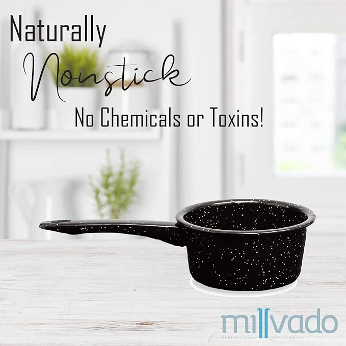 2 Pack Granite Saucepans: Naturally Nonstick Sauce Pots - Speckled Enamel Ware Cookware – 1 and 2 Quart Sauce Pans for Cooking and Boiling - Granite Pot for Stovetop, Campfire, Outdoor Stove