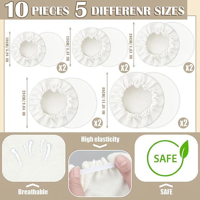 Patelai 10 Pcs Bowl Covers Reusable in 5 Size Stretch Cloth Fabric Elastic Food Storage Bowl Covers Bread Sourdough Lids for Proofing Food Fruits Leftover(Ivory Style)