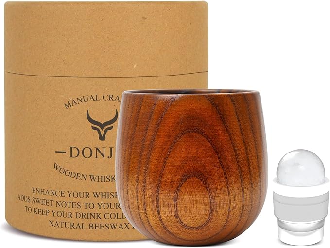 Original Wooden Bourbon Drinking Glass,Handcrafted Whiskey Glasses for Men,Great Anniversary Birthday Gifts for Men, Him, Dad, Husband, or Brother 10OZ 1 PACK