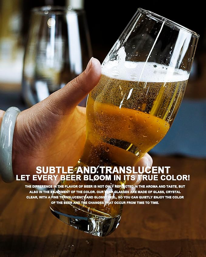 LUXU IPA Beer Glasses(Set of 4),16 oz Pilsner Beer Glasses,Craft Beer Bar Glasses,Lead-free Drinking Glasses,Ideal Gifts for Lager,Ale or Craft Beer Lovers-Crystal Clear