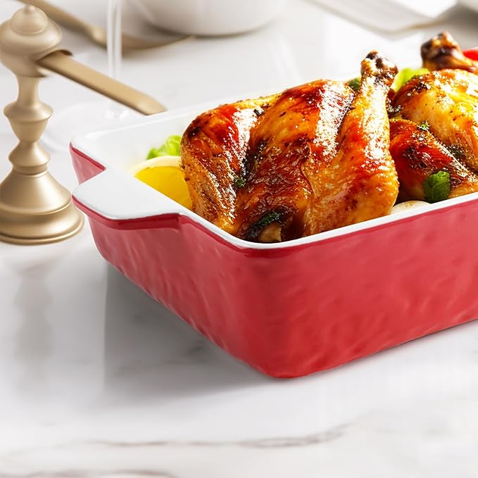 4 QT Baking Dish, Casserole Dishes for Oven, 9x13 Baking Pan with Handles, Lasagna Pan Deep, Ceramic Casserole Dish Oven Safe for Baking, Lasagna, Kitchen, Wedding Gift (Red)