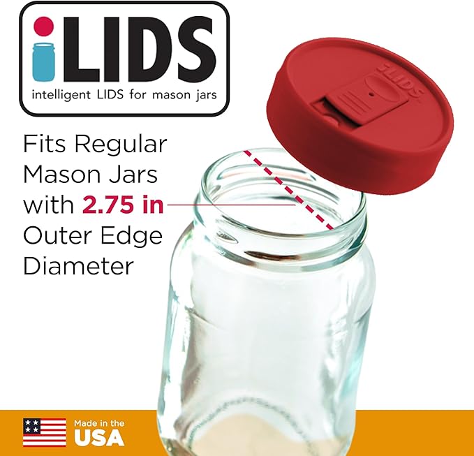 Mason Jar Drink Lid, Regular Mouth, Red, Pack of 2