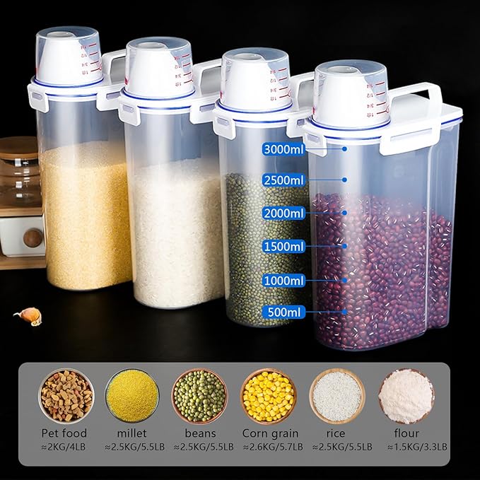 5.5 Lbs Plastic Transparent Tank, Rice Storage Barrel, Household Food Container Grain Storage Box for Oatmeal, Grain, Cereal, Pasta, Flour (6 Packs)