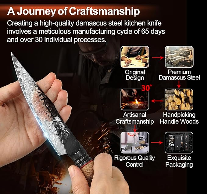 XINZUO 5.6 inch Paring Petty Knife,High Carbon 67 Layers Damascus Steel Fruit and Vegetable Small Kitchen Utility Knife,Burnt Wood Handle