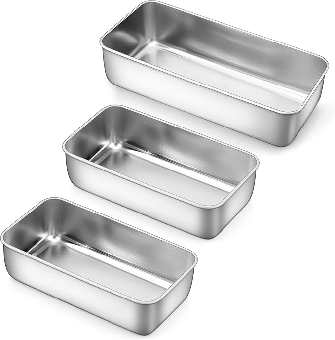 LIANYU Stainless Steel Loaf Pans Set of 3, Includes 1 Large (12x5 Inch) & 2 Medium (9x5 Inch) Bread Baking Pan, Solid Metal Bakeware Set for Meatloaf, Sourdough Bread, Brownies, Dishwasher & Oven Safe