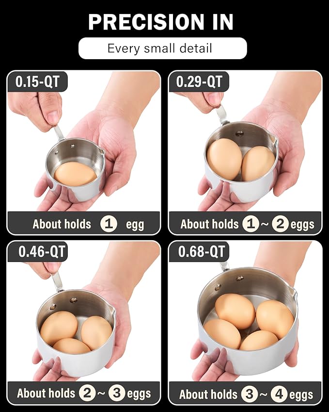 Cooks Standard Stainless Steel Butter Warmer Pot Set, 0.15/0.29/0.46/0.68 QT Multi-Ply Clad Small Sauce Pans, Mini Butter Chocolate Milk Melting Pot with Pour Spout, 4-Piece