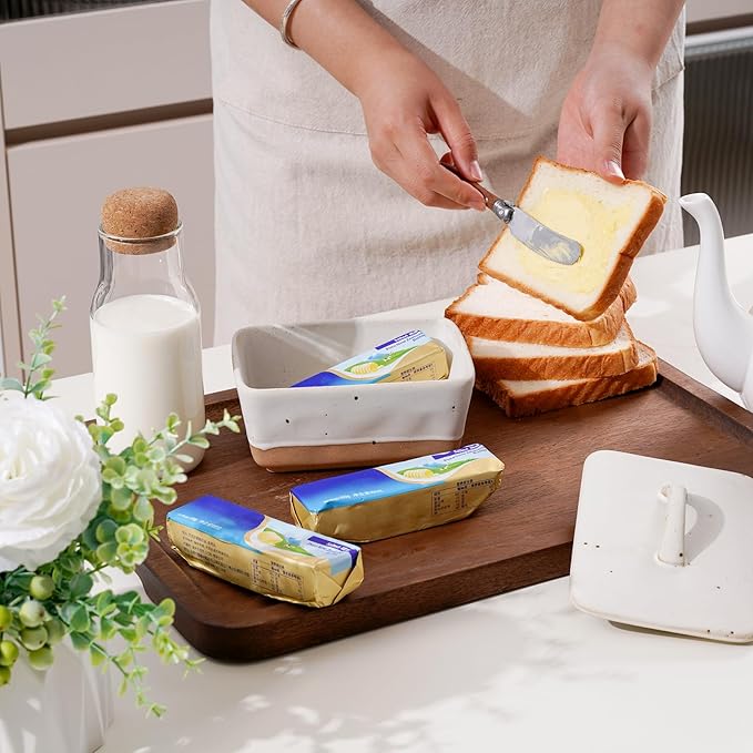 NUTRIUPS Ceramic Butter Dish with Lid for Countertop, Vintage European Butter Holder with Lid, Covered Butter Dish,Holds 1 Stick (White, Uniform size)