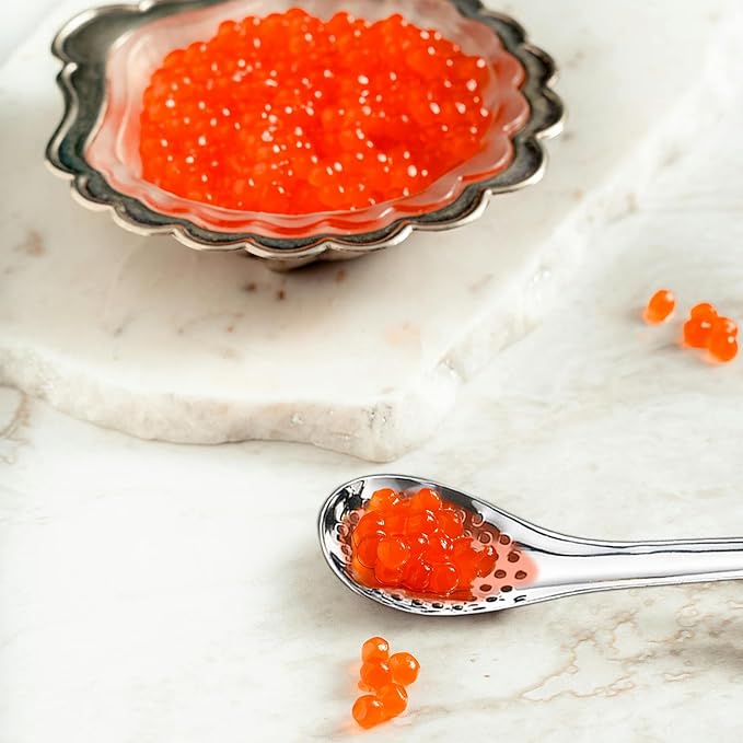 4 PCS Spherification Spoon, Stainless Steel Caviar Spoon, Small Slotted Spoons to Take Out Olives Capers for Jar, Molecular Gastronomy Bar Egg Spoon Kitchen